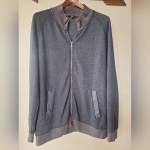 Benson NYC 2-way full Zip Sweater Long Sleeve Knit pockets Blue/Gray Mens XL